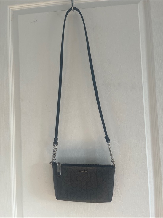 Calvin Klein Handbags - Calvin Klein Black Monogram Crossbody Bag with Silver Chain